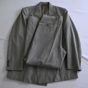 Vtg USA Made 42R 34x30 Gray Glenn Check Double Breasted Mens Jacket Pants Suit